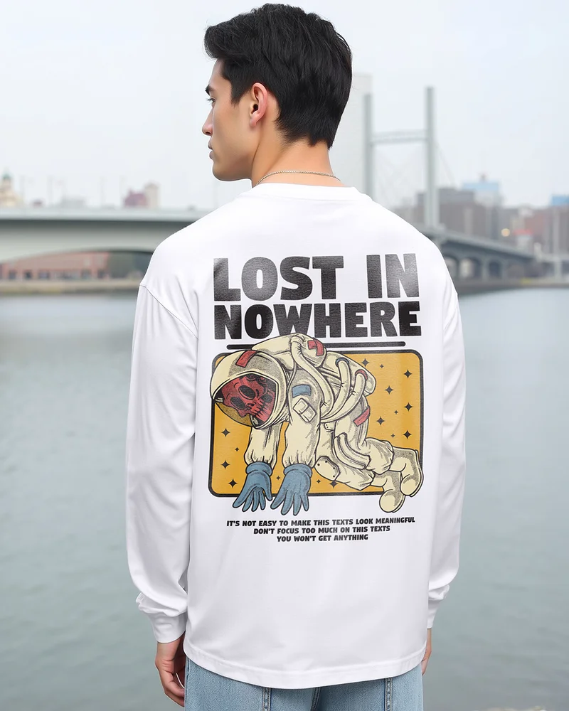 bewakoof Men's White Lost In Nowhere Graphic Printed Oversized T-shirt